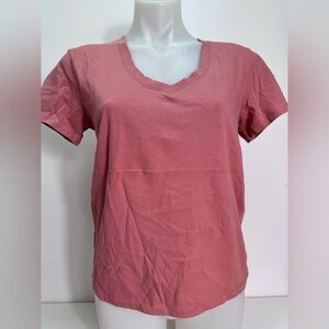 easy standard Casual V-Neck Pink Tee oversized Sz XS NWT
